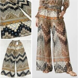 New MISA Los Angeles Pia Wide Leg Pants In Alhambra Mosaic Semi Sheer Boho Chic